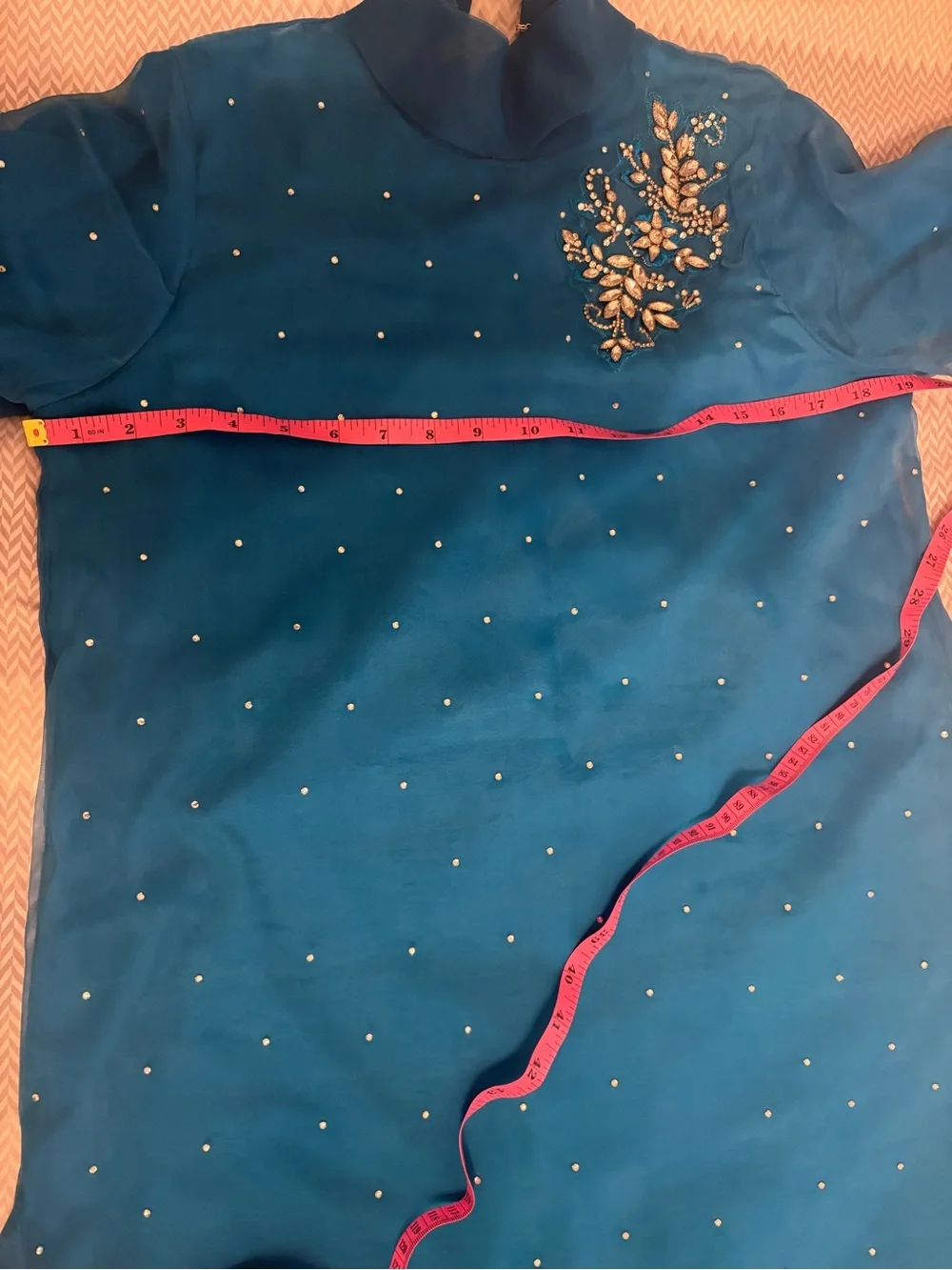 Maria B Luxury 3 Piece Blue Embroidered High-Low Kurti Trouser Dupatta Suit XS